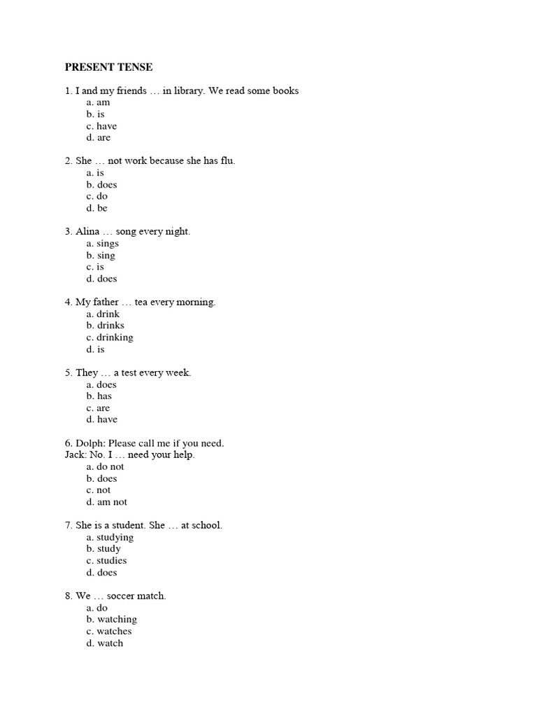 Present Tense Verb Exercises | PDF | Language Arts & Discipline | Home ...