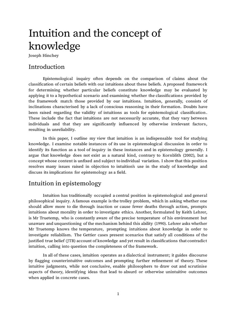 Intuition's Role in Epistemology Explained | PDF | Knowledge | Epistemology