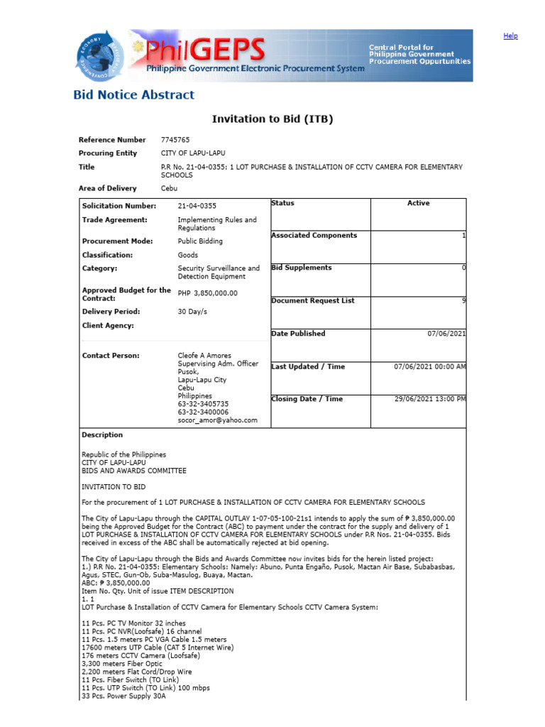 Lapu-Lapu City CCTV Installation Bid | PDF | Personal Computers