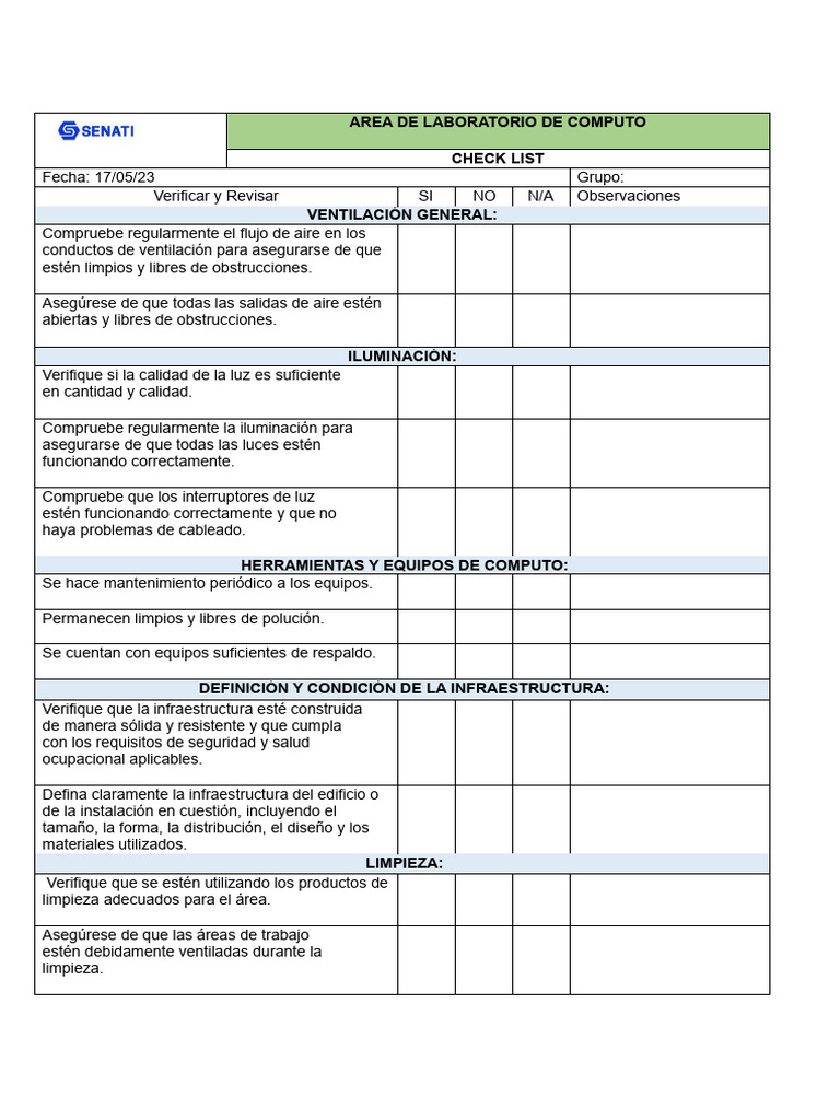 CHECKLIST DE LABORATORIO DE COMPUTO | PDF | Laboratorios | Encendiendo