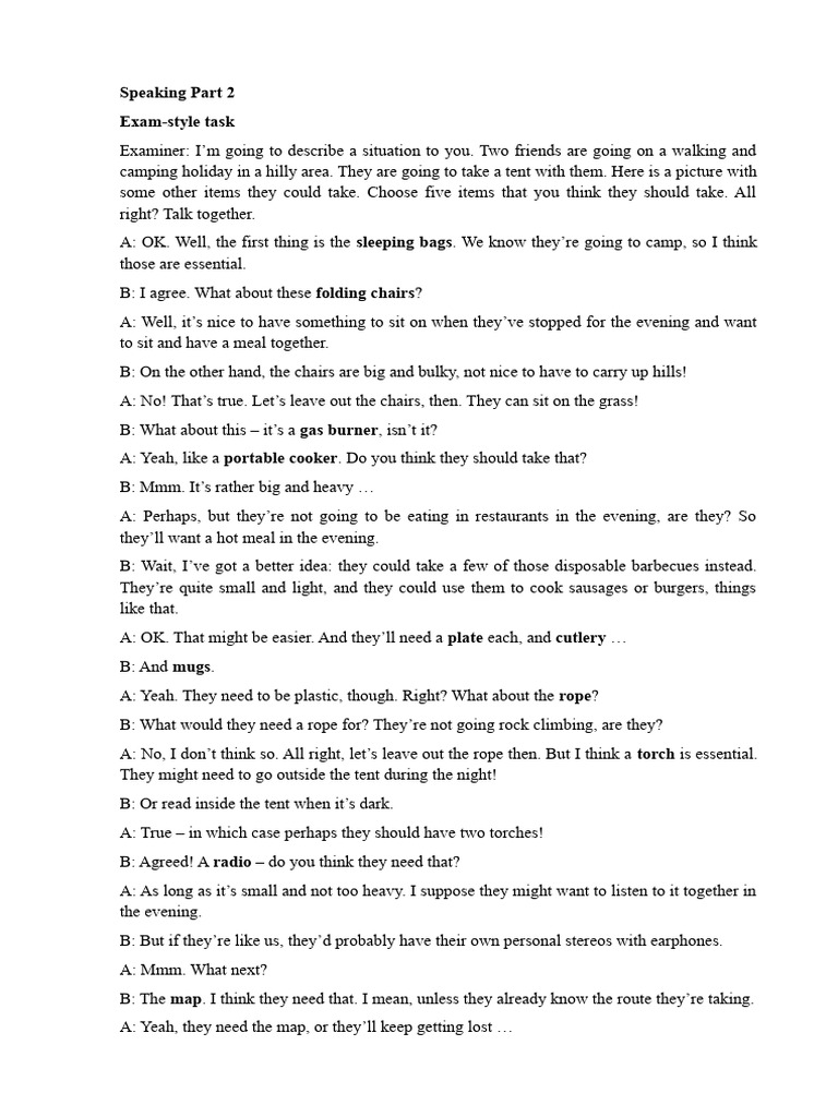 Speaking P2 (Exam-Style Task) | PDF
