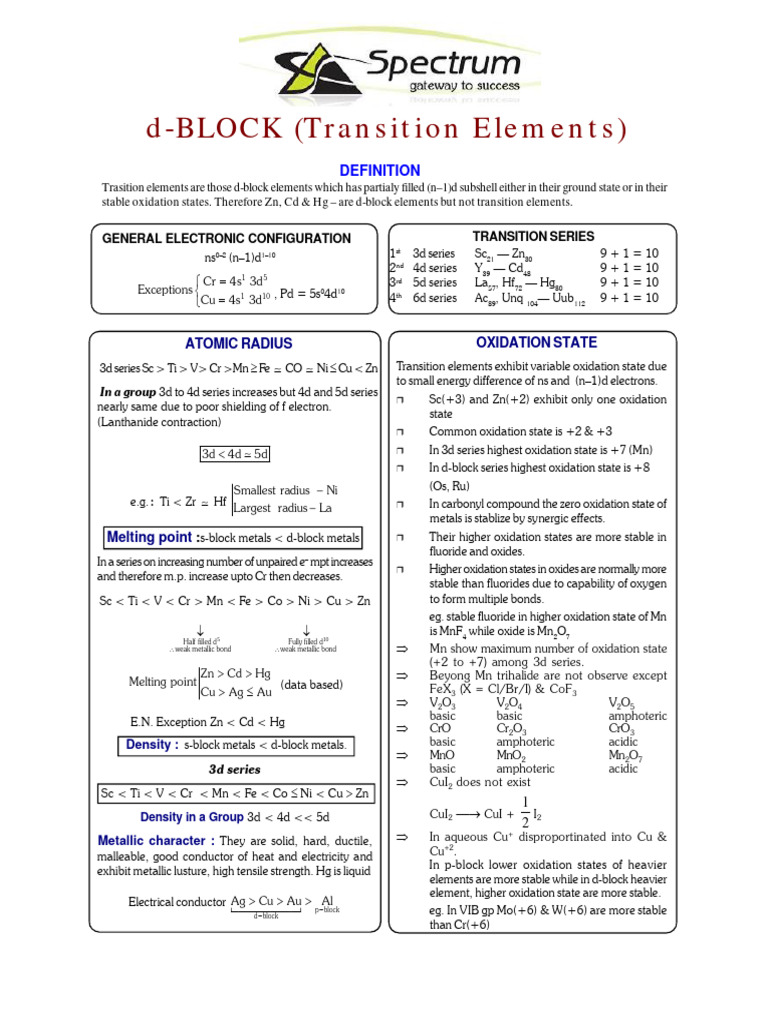 D-Block Elements | PDF | Transition Metals | Magnetism