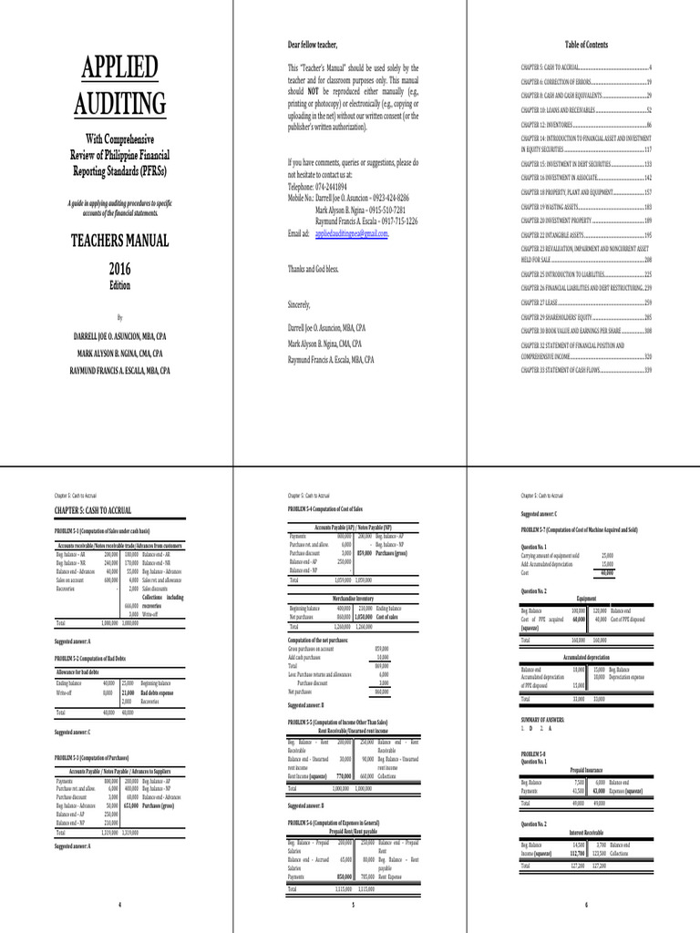 Applied Auditing Teacher's Manual | PDF | Book Value | Cost Of Goods Sold