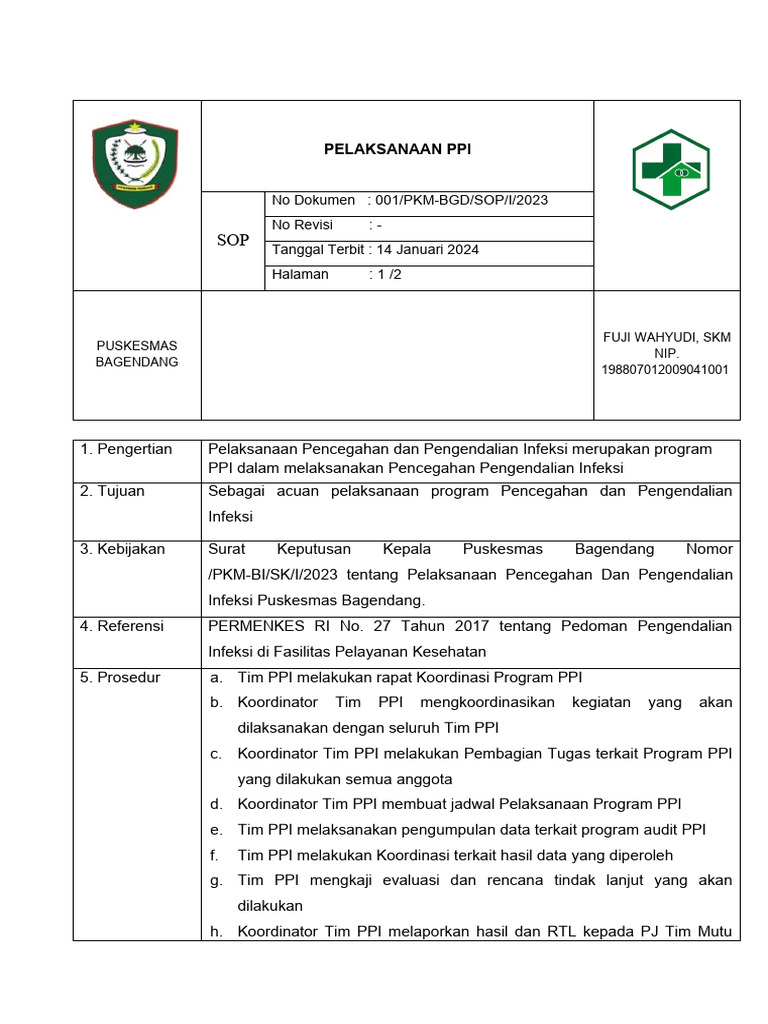 Prosedur Pelaksanaan PPI Puskesmas Bagendang | PDF | Bisnis