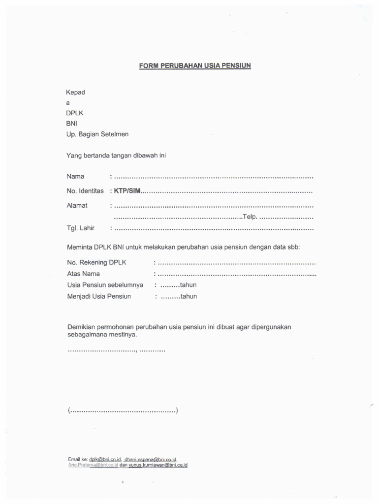 Form Perubahan Usia Pensiun Pdf