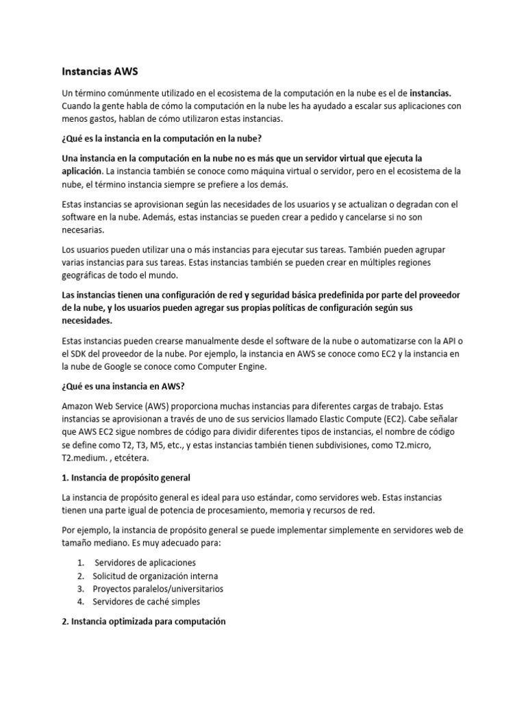 Tipos de Instancias en AWS EC2 | PDF | Computación en la nube ...