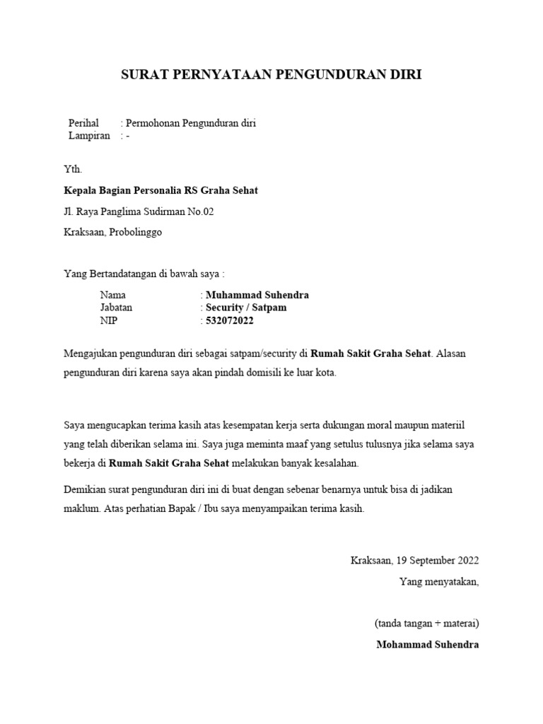 Surat pernyataan pengunduran diri hendra pdf
