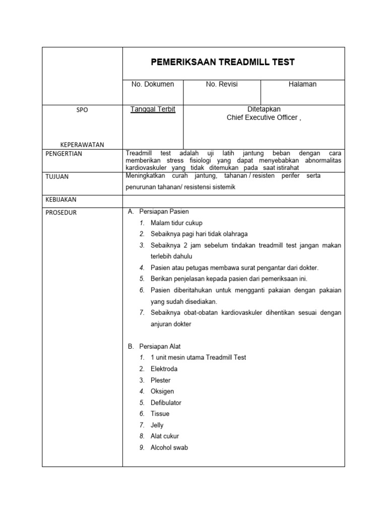 Persiapan Treadmill Test Kardiovaskuler | PDF