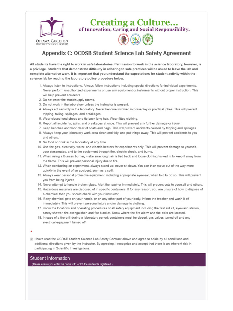 Lab Safety Agreement for Students | PDF | Laboratories | Safety