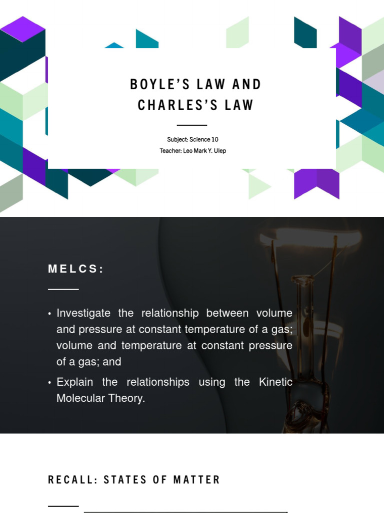 Boyles Law and Charless Law PDF Gases Temperature