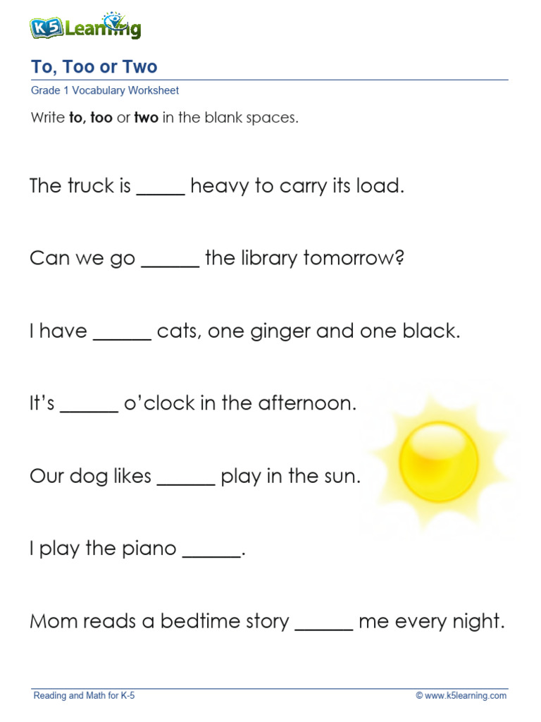 1st Grade To Too Two Sentences 4 | PDF