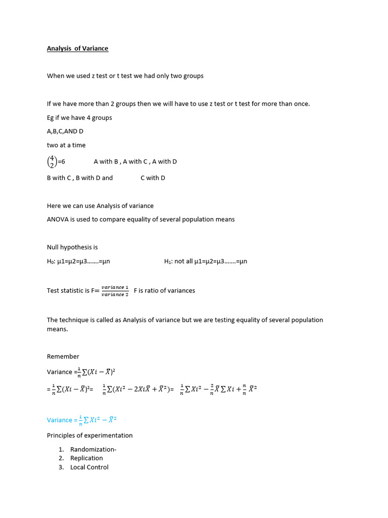 Analysis of variance pdf analysis of variance data collection