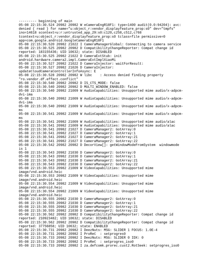 Camera Service Log Analysis | PDF | Computing | Computer Engineering