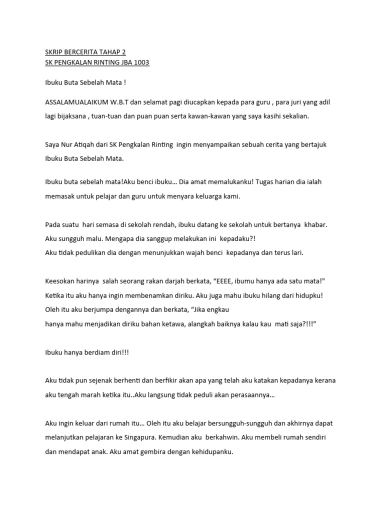 Ibuku Buta Sebelah Mata: Kisah Pengorbanan | PDF | Agama ...