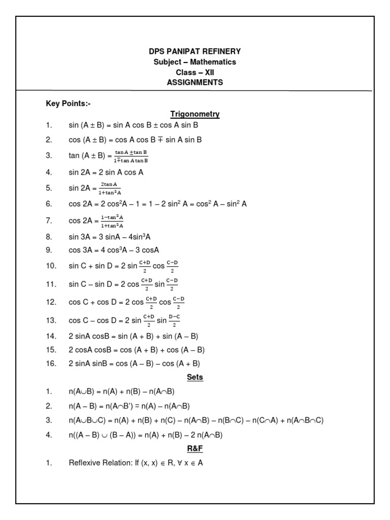 Class 12 Assignment Maths | PDF | Matrix (Mathematics) | Mathematical ...