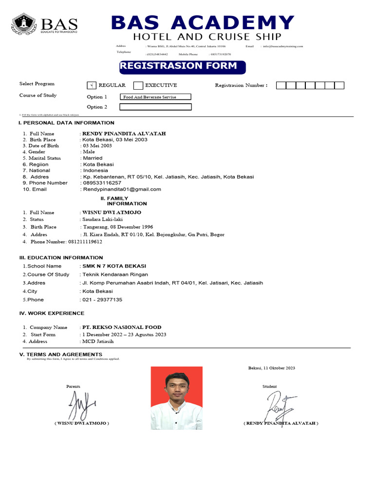 BAS Academy Registration Form | PDF | Telephony | Service Industries