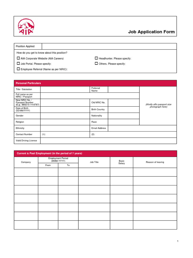 Job Application Form Template | PDF | Salary | Identity Document