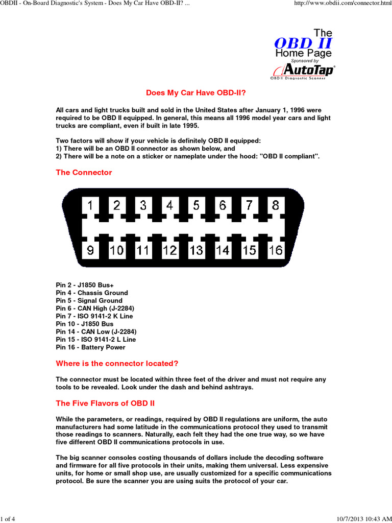 OBDII OnBoard Diagnostic's System Does My Car Have OBDII The