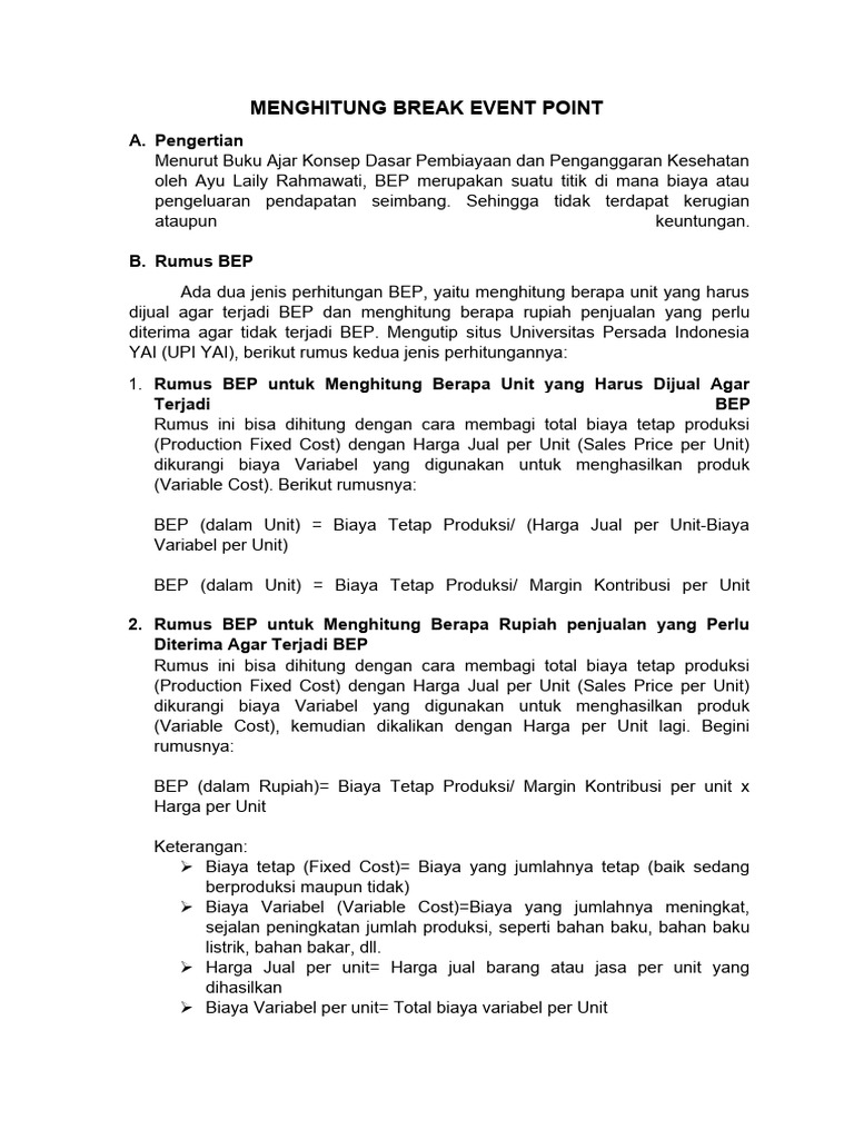 Menghitung Titik Impas (BEP) Perusahaan | PDF | Pengelolaan Keuangan ...