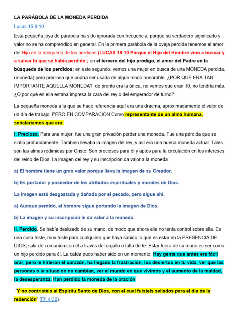 LA PARÁBOLA DE LA MONEDA PERDIDA PDF Pecado Jesús