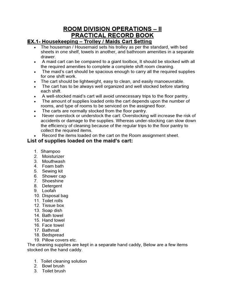 Room Division Operations Manual | PDF | Bed | Baggage