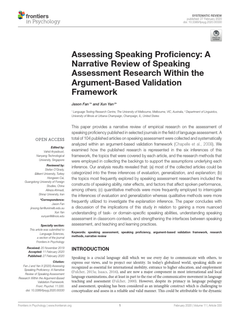 Assessing Speaking Proficiency Pdf Test Of English As A Foreign
