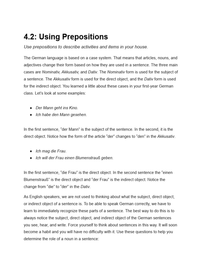 German Prepositions and Cases Explained | PDF | Preposition And ...