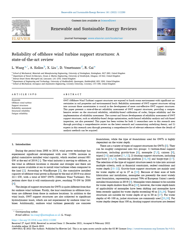 Reliability of Offshore Wind Turbine Support Structure-State of The Art ...