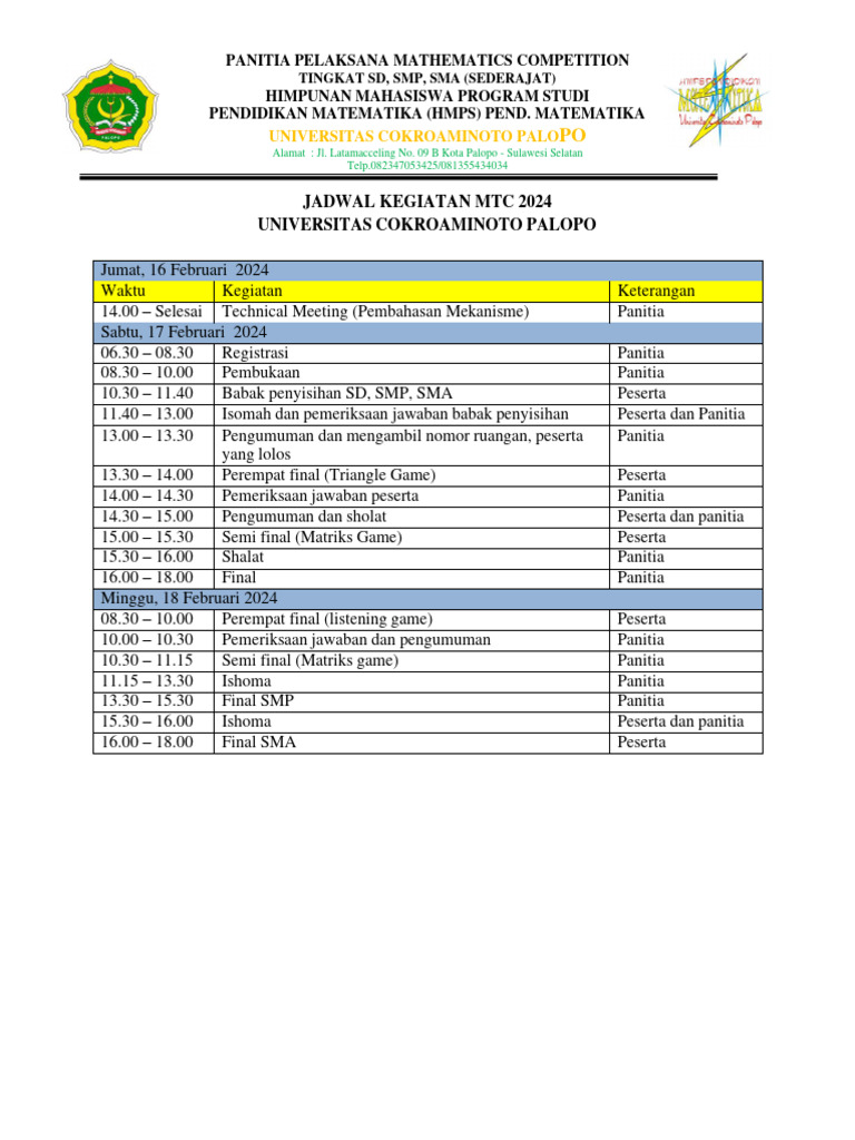 Jadwal Kegiatan MTC 2024. - 090503 | PDF
