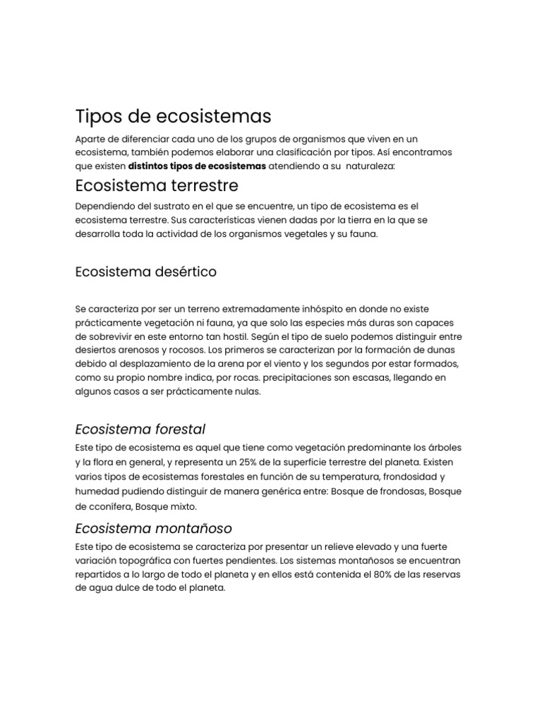 Clasificación de Ecosistemas Terrestres y Acuáticos | PDF | Ecosistema ...