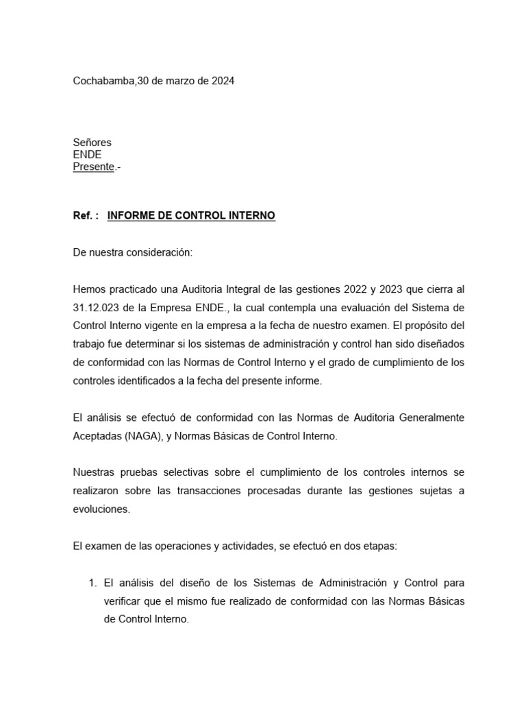 INFORME Control Interno de Empsacruz | PDF | Auditoría | Business