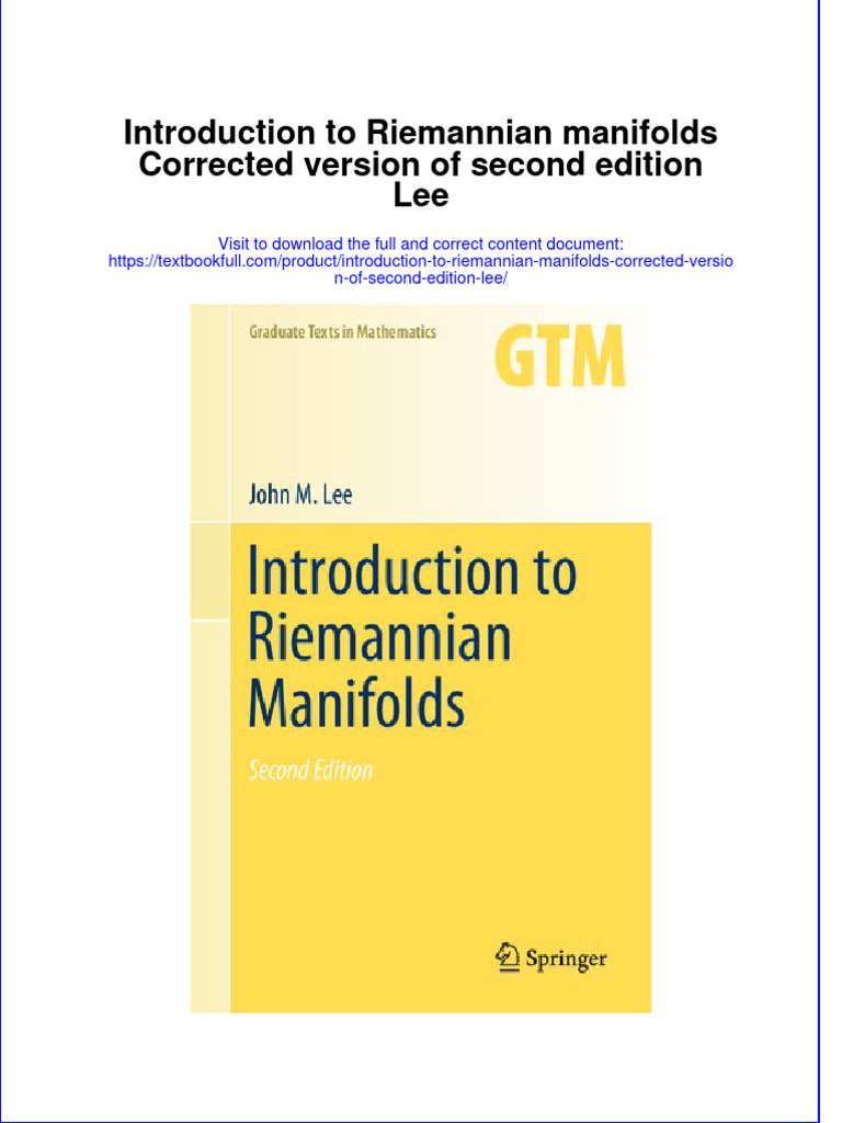 Full Chapter Introduction To Riemannian Manifolds Corrected Version of