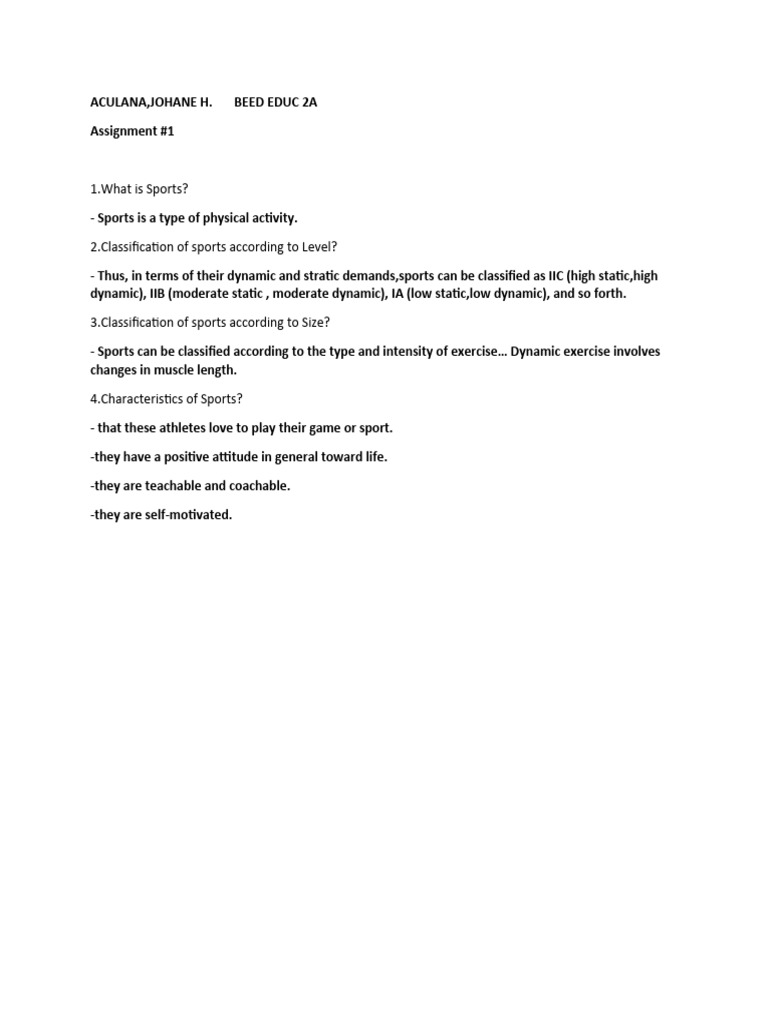 Sports Classification & Traits | PDF | Sports & Recreation