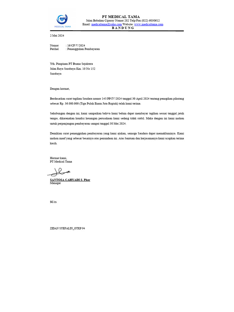 Surat Penangguhan Pembayaran | PDF