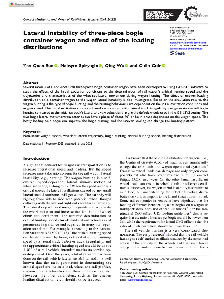 Lateral Instability in Rail Wagons | PDF | Mechanics