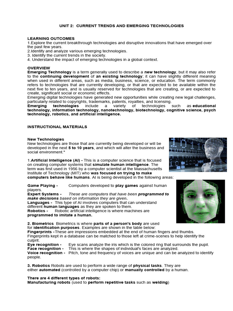 Unit 2 Emerging Technologies | PDF | Artificial Intelligence ...