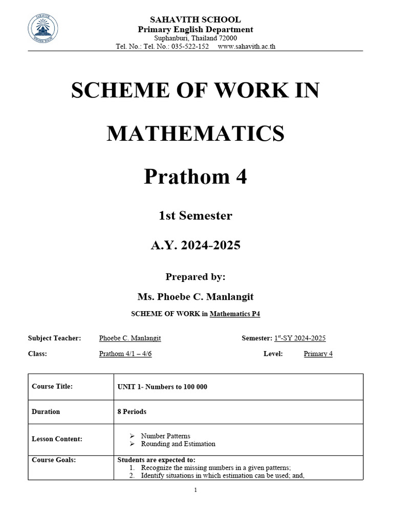 Mathematics Scheme for Prathom 4 | PDF | Learning | Multimedia