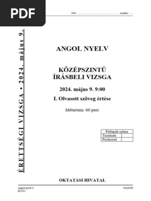 Középszintű angol feladatlap