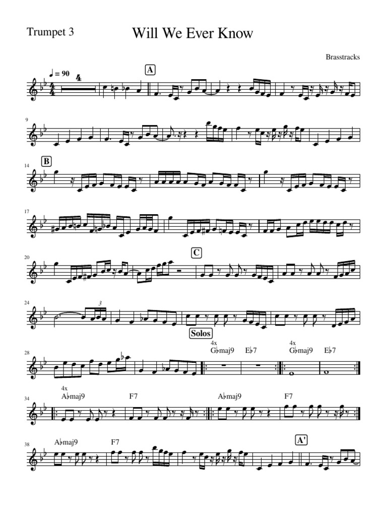 Will We Ever Know BrasstracksTrumpet 3 PDF