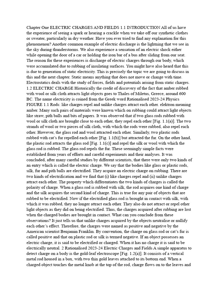 Chapter One ELECTRIC CHARGES AND FIELDS 1 | PDF | Electric Charge ...
