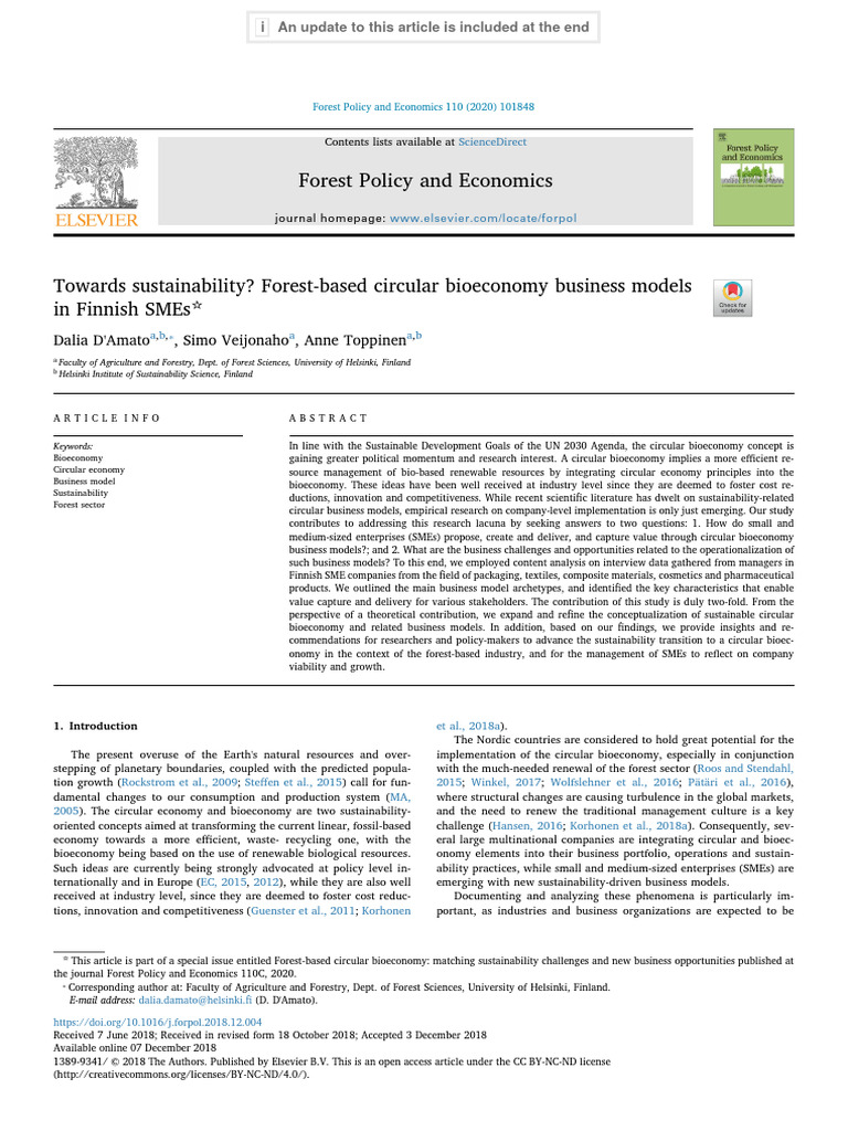 2020 Towards Sustainability Forest Based Circular Bioeconomy Business