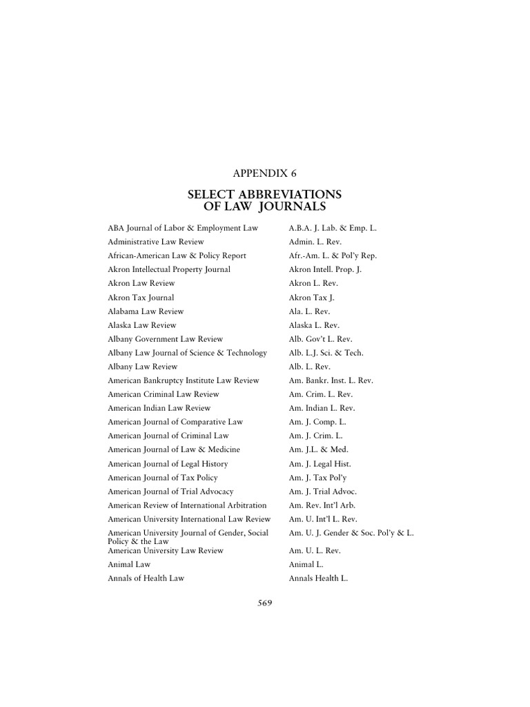 Journal Abbreviations PDF Law Review Justice
