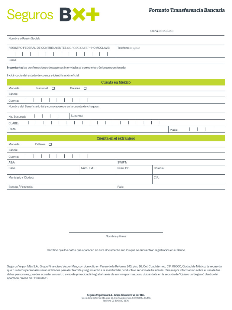 Formato de Transferencia Bancaria | PDF | Transferencia bancaria | Bancos