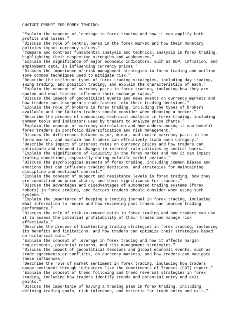 Chatgpt Prompt For Forex Trader | PDF | Foreign Exchange Market | Risk