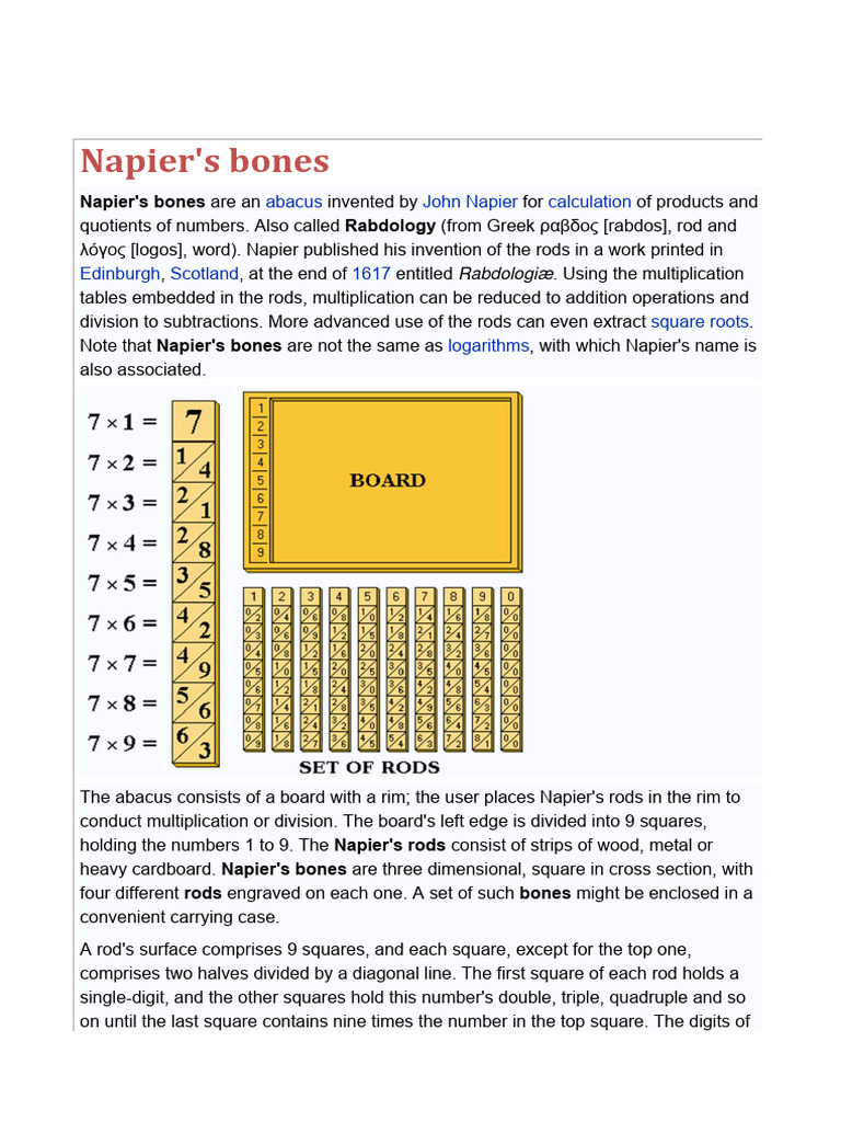 Napier's Bones: A Calculation Guide | PDF | Arithmetic | Mathematics