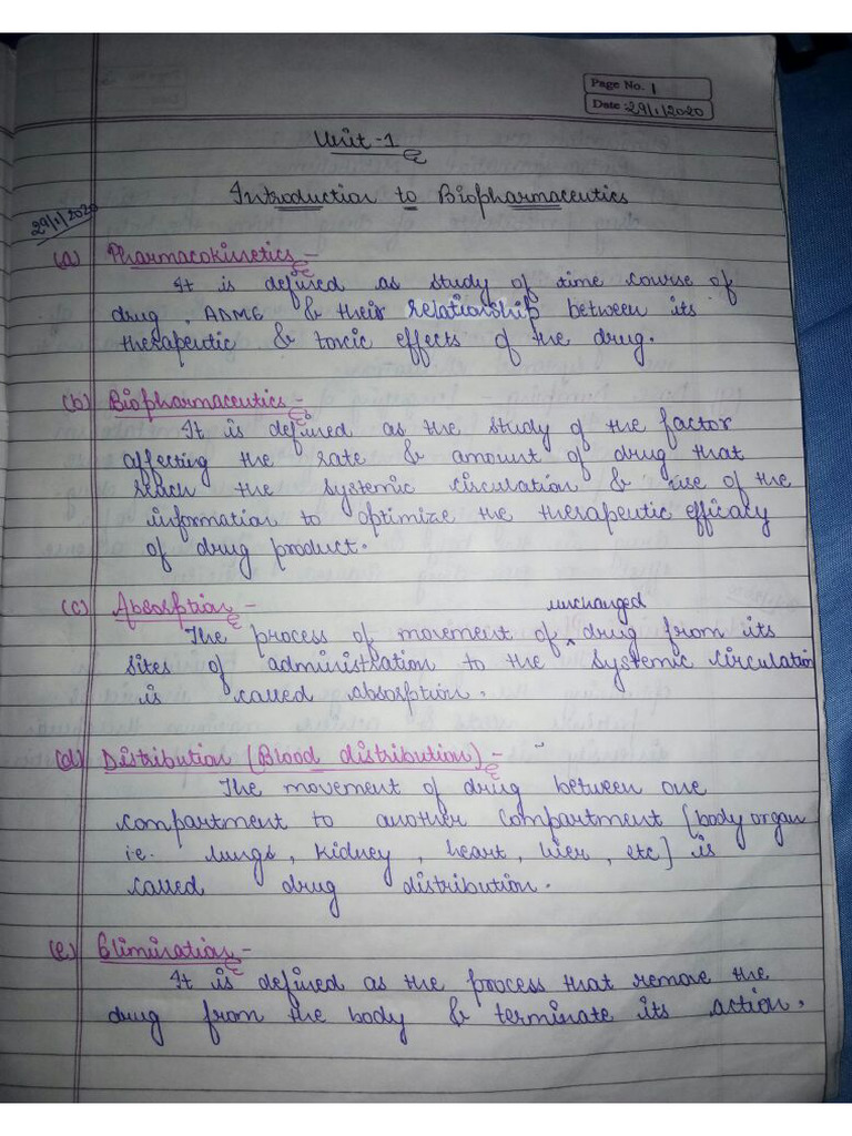 Biopharmaceutics Unit 1 & 2 Sem 6 Notes-1 | PDF