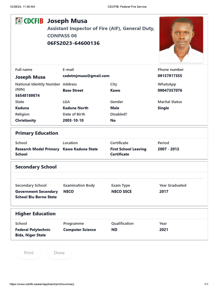 My Fire Service Form | PDF