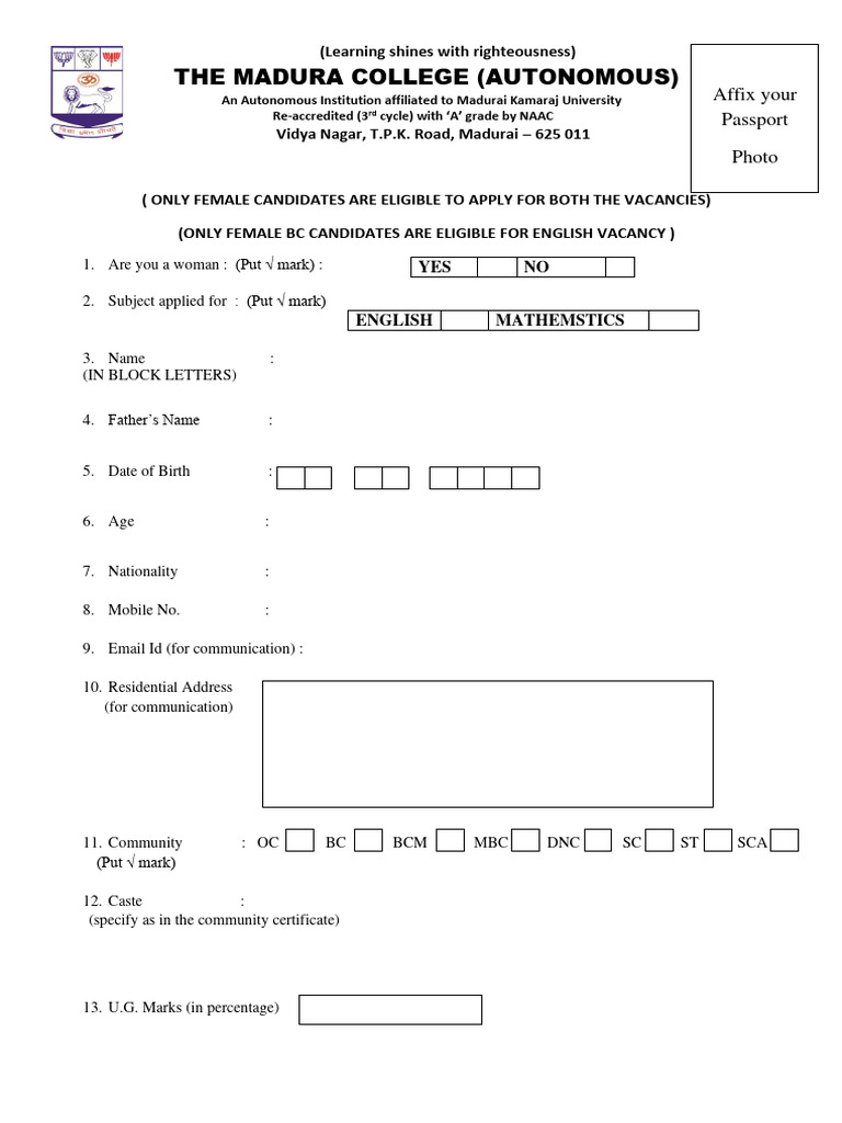 Female Faculty Application Form | PDF