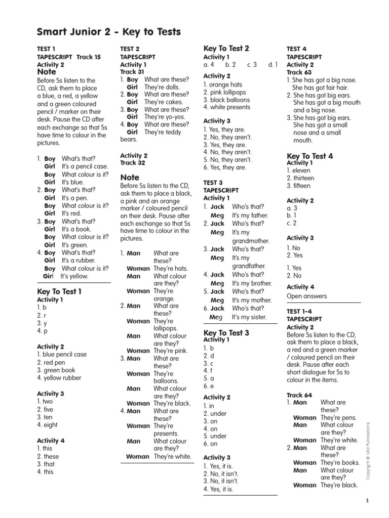 Smart Junior 2 - Key To Tests | PDF | Fashion | Clothing