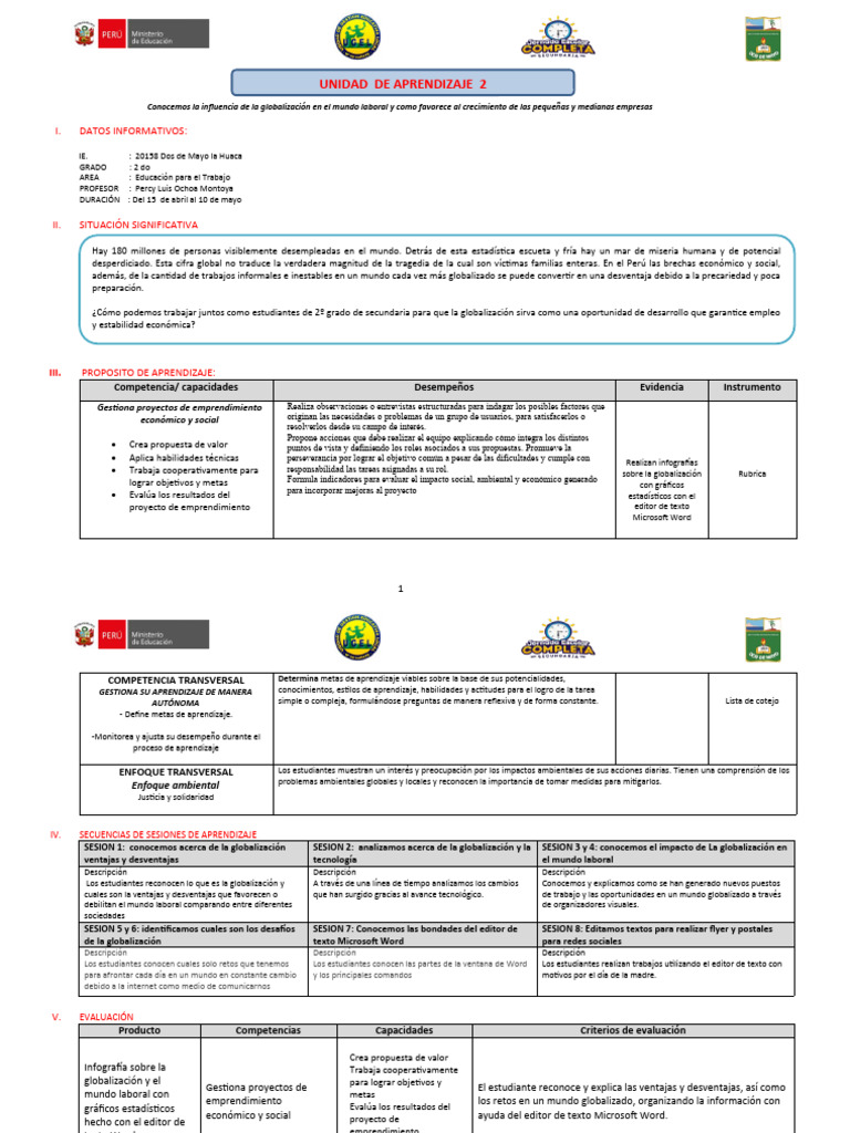 2da Unidad de Aprendizaje 2024 - 2do | PDF | Aprendizaje | Iniciativa ...